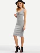 Romwe Grey Lace Up Pencil Dress