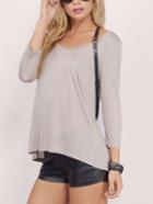 Romwe Scoop Neck Grey T-shirt With Pocket