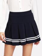 Romwe Varsity Striped Hem Pleated Skirt