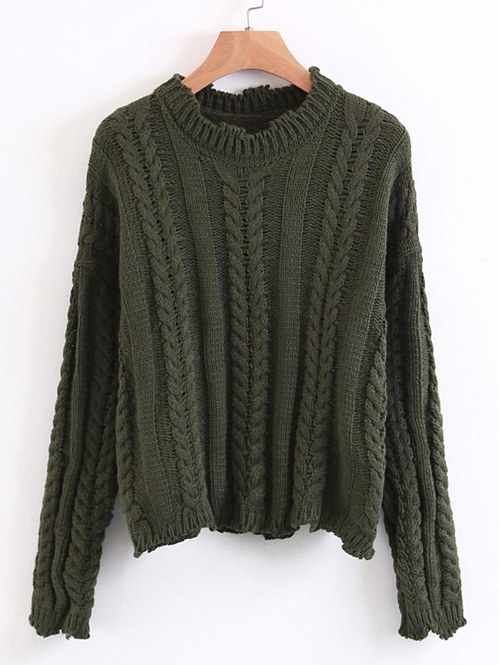 Romwe Cable Knit Drop Shoulder Pullover Sweater