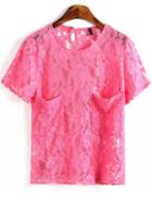 Romwe With Pockets Lace Rose Red Top