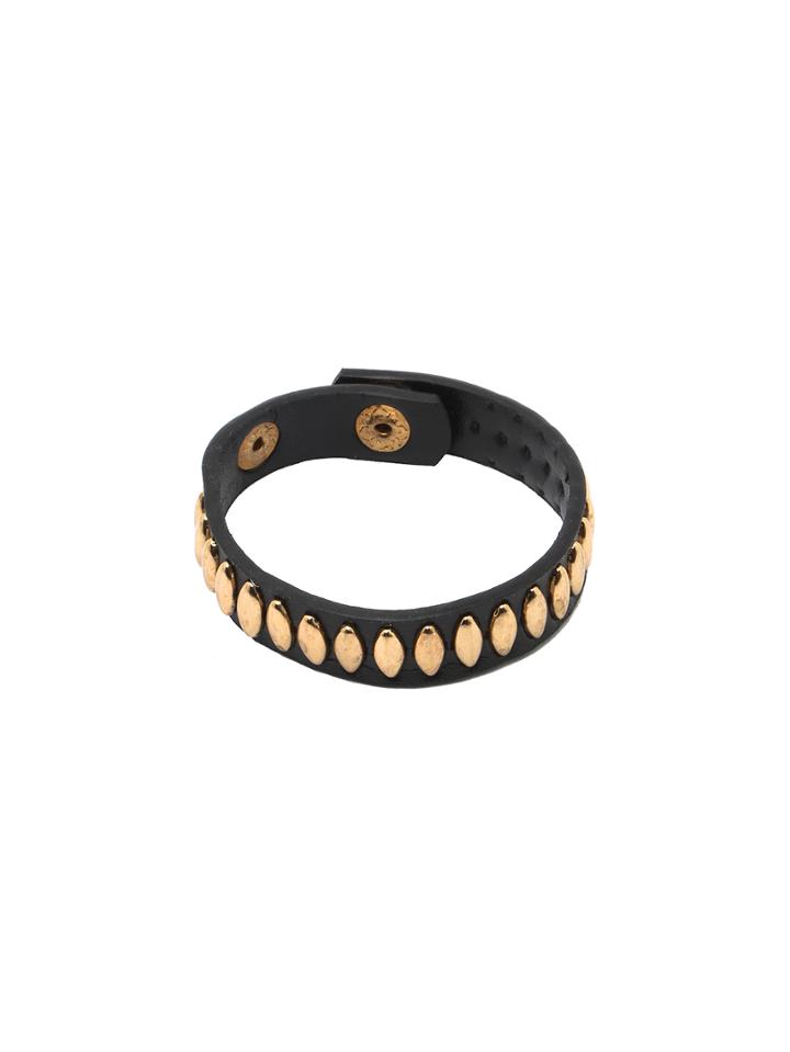 Romwe Black Pu Metal Studded Attached Bracelet