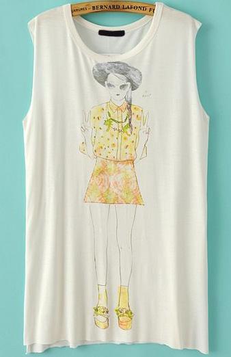Romwe Beauty Print Loose Vest