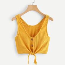 Romwe Single Breasted Knot Hem Top