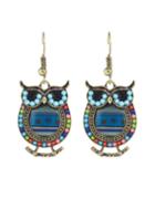 Romwe Blue Enamel Beads Owl Shape Earrings