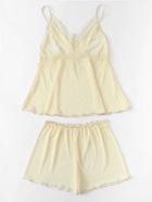 Romwe Lace Insert Lettuce Trim Cami & Shorts