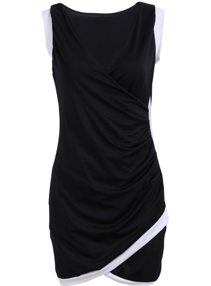 Romwe V Neck Contrast Trims Bodycon Dress