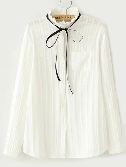 Romwe Ruffle Collar Slim Blouse With Pocket