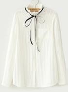 Romwe Ruffle Collar Slim Blouse With Pocket
