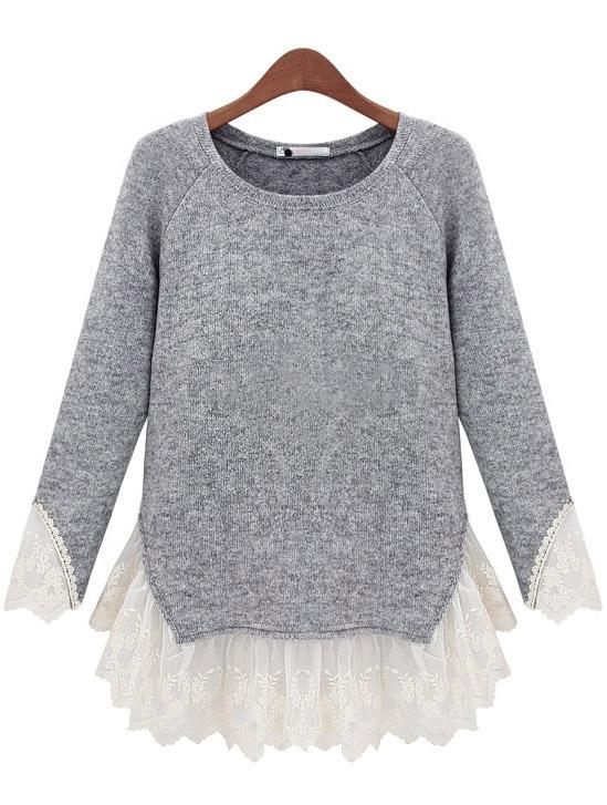 Romwe Contrast Lace Knit Sweater
