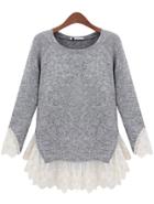 Romwe Contrast Lace Knit Sweater