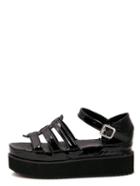 Romwe Black Faux Patent Leather Open Toe Wedge Sandals