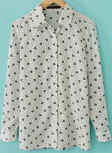 Romwe Lapel Pastel Floral Print White Blouse