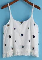 Romwe Spaghetti Strap With Tassel Flower Print Cami Top