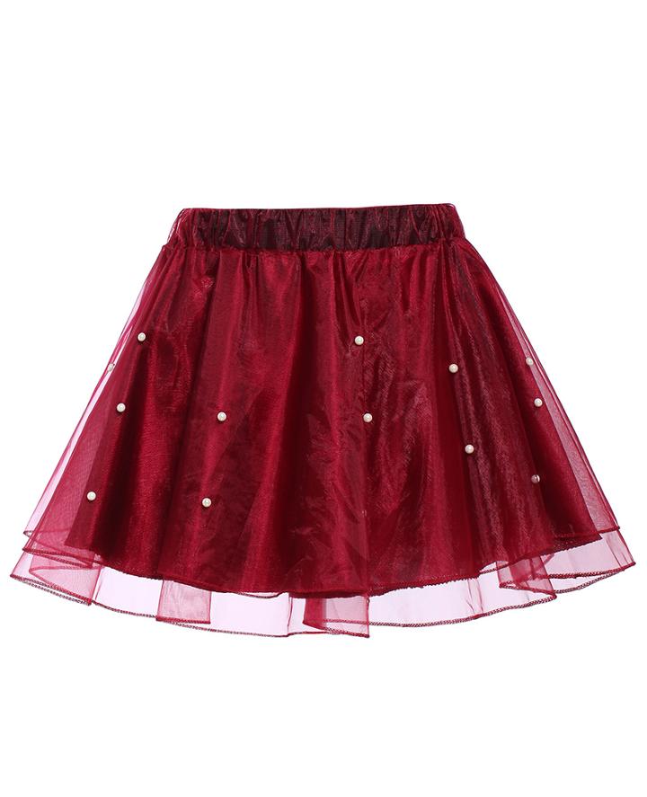 Romwe Bead Sheer Mesh Red Skirt