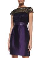 Romwe Purple Round Neck Short Sleeve Sequined Contrast Lace Dress