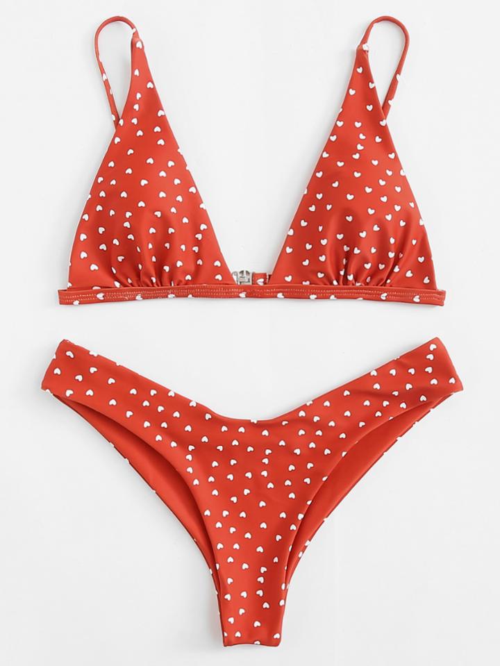Romwe Heart Print Bikini Set