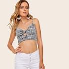 Romwe Knotted Front Checker Peekaboo Cami Top