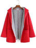 Romwe Hooded Loose Red Coat With Pockets