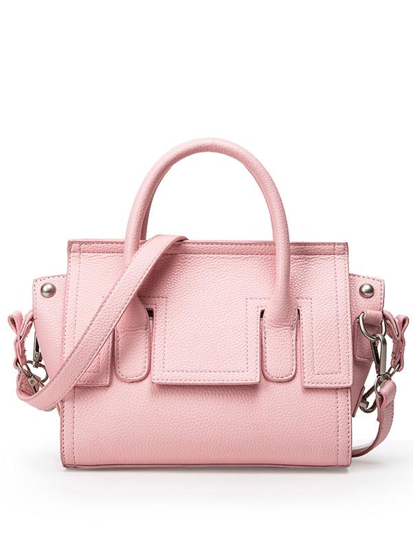 Romwe Embossed Faux Leather Trapeze Bag - Pink