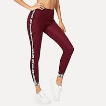 Romwe Letter Tape Panel Leggings