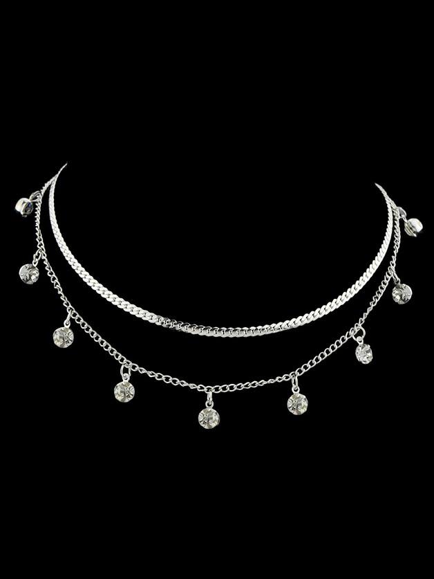 Romwe Silver Crystal Necklace Two Groups