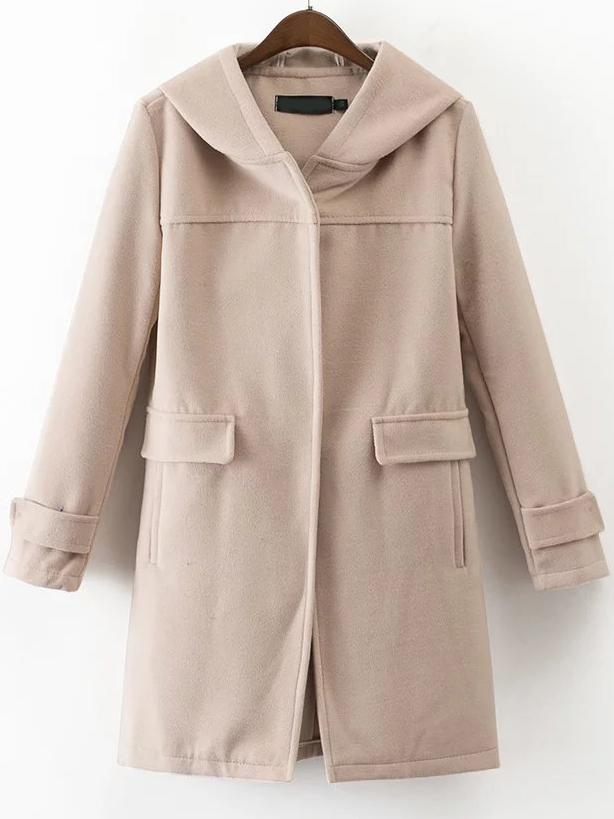 Romwe Apricot Front Pocket Hooded Coat
