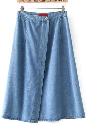 Romwe Wraped Split Denim Skirt