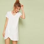 Romwe Solid Twist Hem V-neck T-shirt Dress