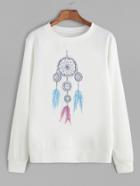 Romwe White Dreamcatcher Print Sweatshirt