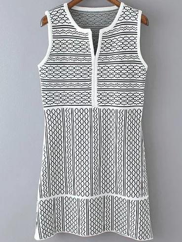 Romwe V Neck Jacquard Knit Dress