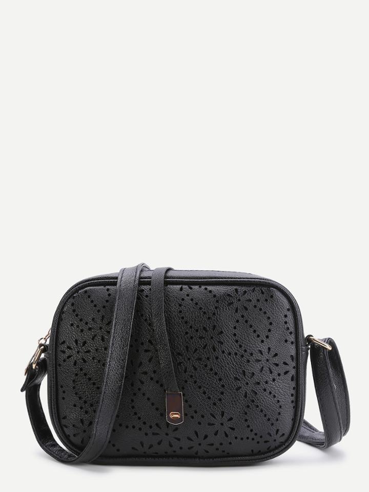 Romwe Black Laser Cut Out Vintage Shoulder Bag