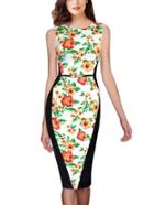 Romwe Foral Print Color Block Pencil Dress