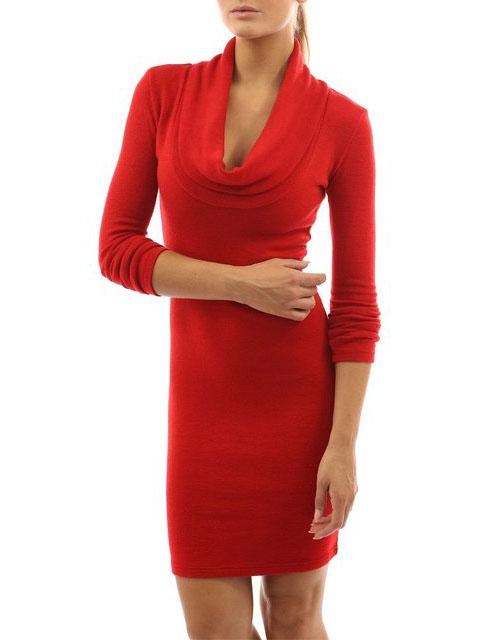 Romwe Red Draped Neck Slim Cowlneck Bodycon Dress