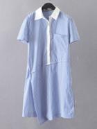 Romwe Blue Contrast Neck Stripe Pocket Dress