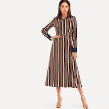 Romwe Collar Color Block Striped Dress