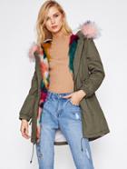 Romwe Faux Fur Trim Split Back Parka Coat