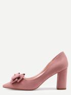 Romwe Pink Pointed Toe Bow Chunky Pumps