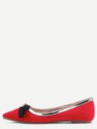 Romwe Red Pointed Toe Bow Bee Metallic Trim Flats