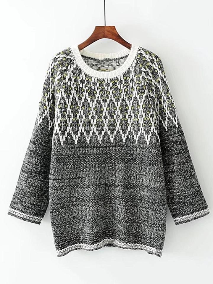 Romwe Geometric Pattern Raglan Sleeve Sweater
