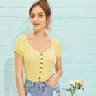 Romwe Buttoned Front Textured Knit Top