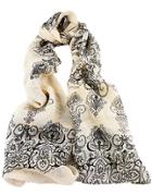 Romwe Apricot Vintage Black Floral Scarves