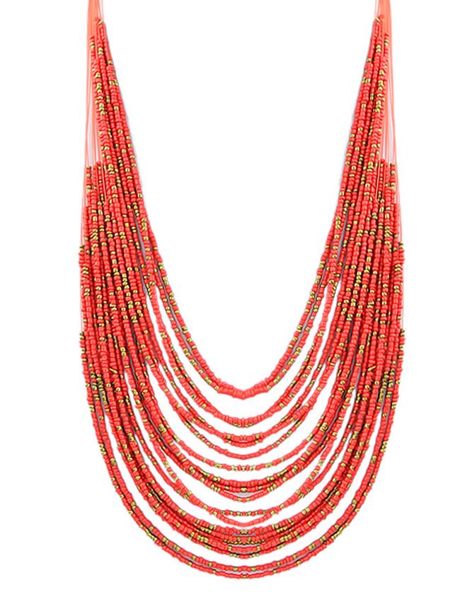 Romwe Red Multilayers Long Beads Necklace