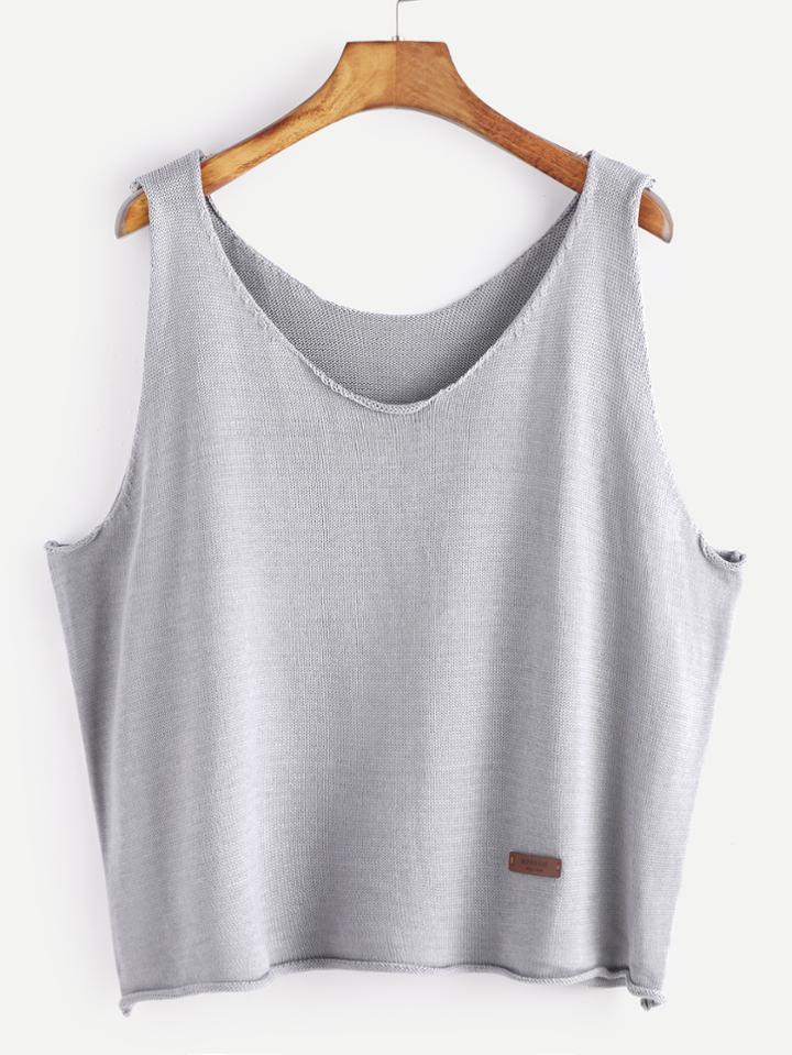 Romwe Light Grey V Neck Patch Sweater Vest