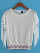 Romwe With Tassel Crop White Top