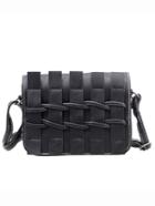 Romwe Faux Leather Braided Flap Bag - Black