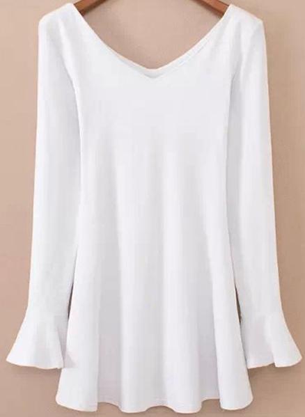 Romwe V Neck Flouncing White Dress