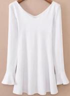 Romwe V Neck Flouncing White Dress