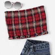 Romwe Tartan Plaid Ruffle Hem Tube Top