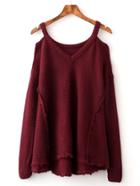 Romwe Raw Edge Cold Shoulder Sweater